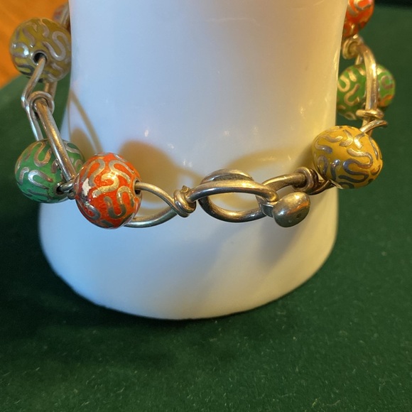 Orange Yellow And Green Beaded Bangle Bracelet - Picture 8 of 16